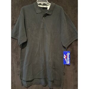 Reebok Polo Shirt Black‎ Cotton Short Sleeve Casual Mens Size L